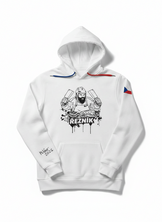 Limitovaná edice "Řezník jede na ZOH 2026" bílá mikina
